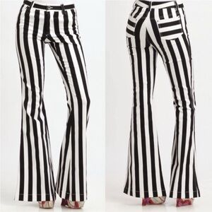 Alice + Olivia Jeans Womens 0 (XS) Black White Striped Flare Bell Bottoms Rocker